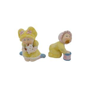 Two Vintage Cabbage Patch Kids Porcelain Figurines Girl with Puppy and Baby